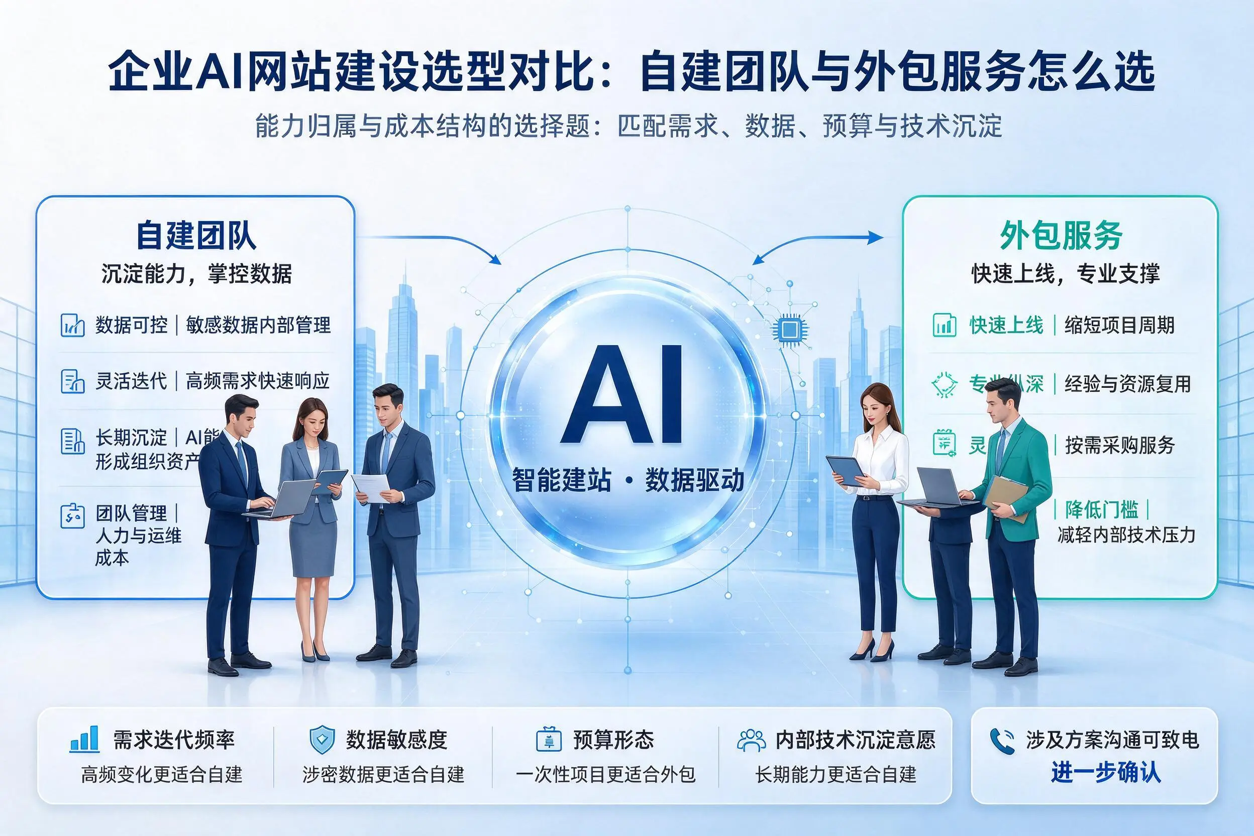 眉山企业AI网站建设选型对比：自建团队与外包服务怎么选